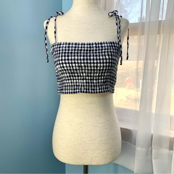NWT J. Crew Black Gingham Smocked Halter Top - Picture 2 of 7